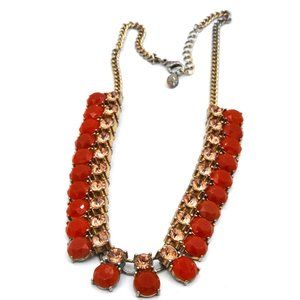 Vintage Pink Rhinestone & Orange Bead Gold Tone Necklace Marked "A"